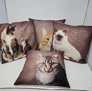 Danbury Mint Canvas Cat Feather Pillows Collection Set of 4 Zipper Closure